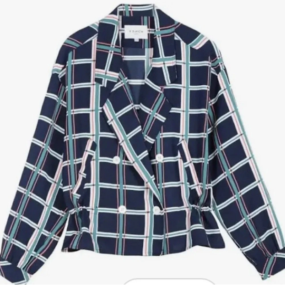 FRNCH Blue and White Geometric Blazer
